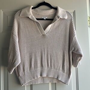 Pistola Open-Knit V-Neck Collared Sweater -